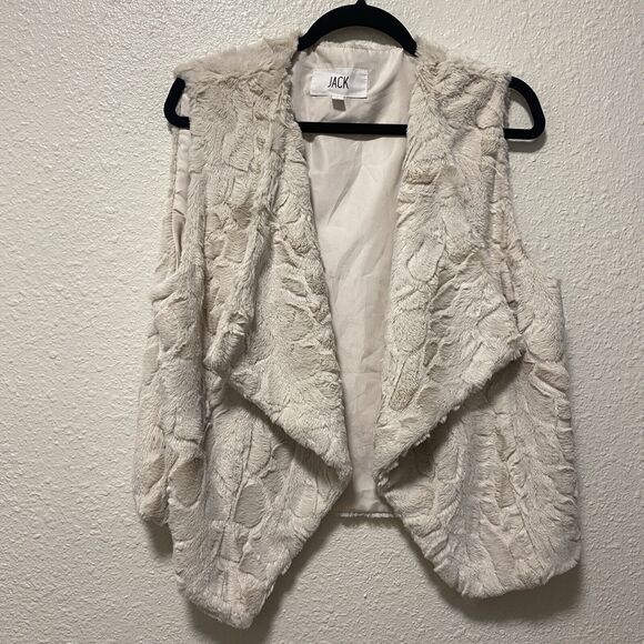 Jack Faux Fur Vest Large Beige l Off White Animal Print open front Tv - Picture 1 of 9